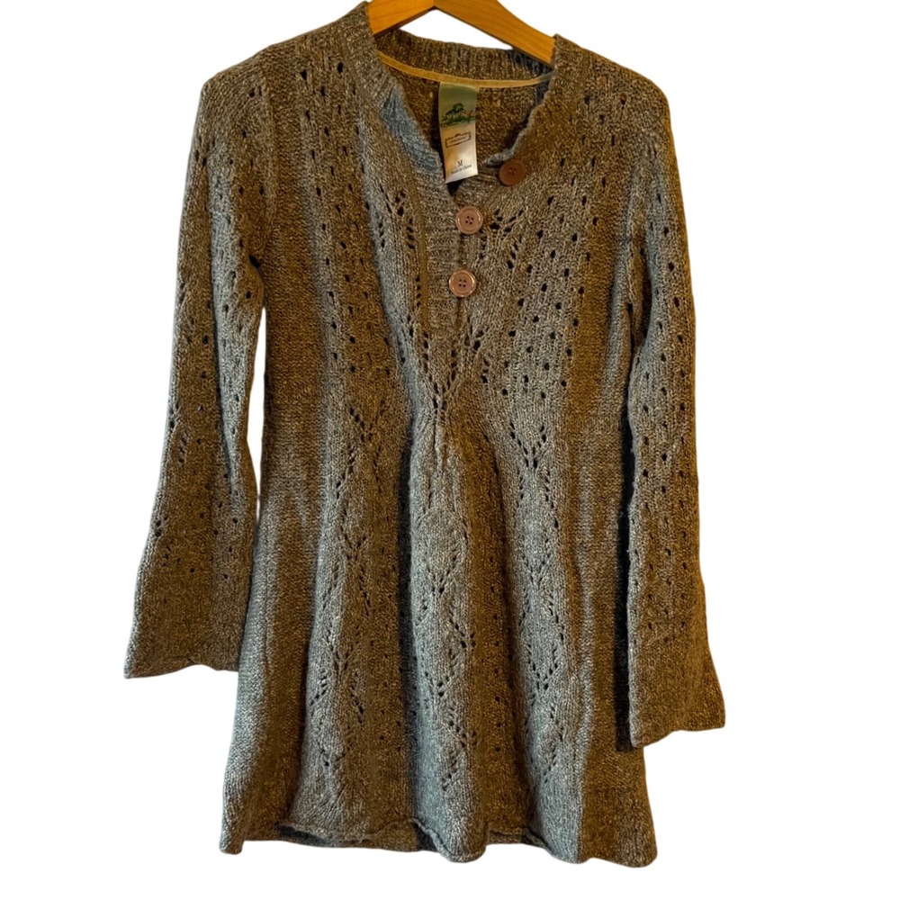 Anthropologie AphorisM Grey Cable Knit Tunic Sweater Women's M Alpaca Blend